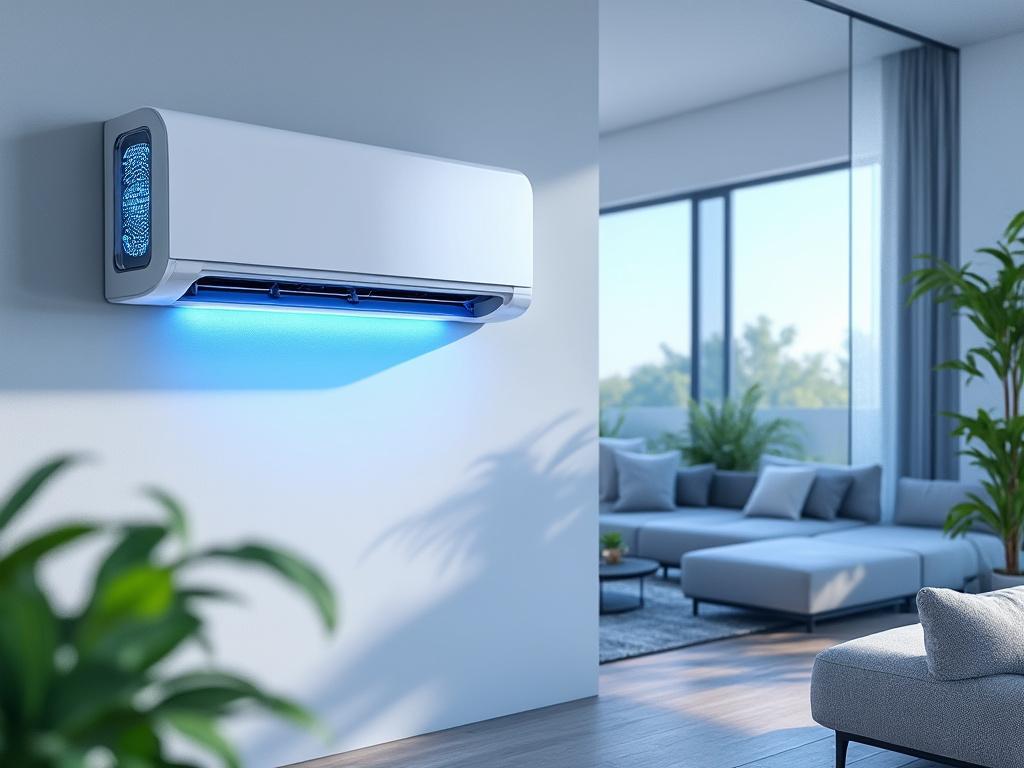 Climatisation moderne dans un salon lumineux